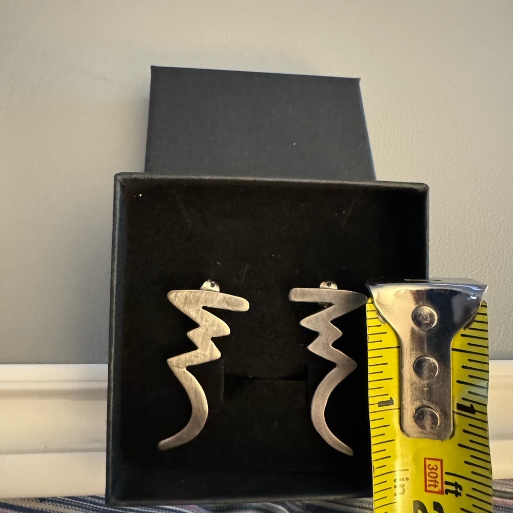 Sterling Silver Unique Artisan Zigzag Earrings - image 3